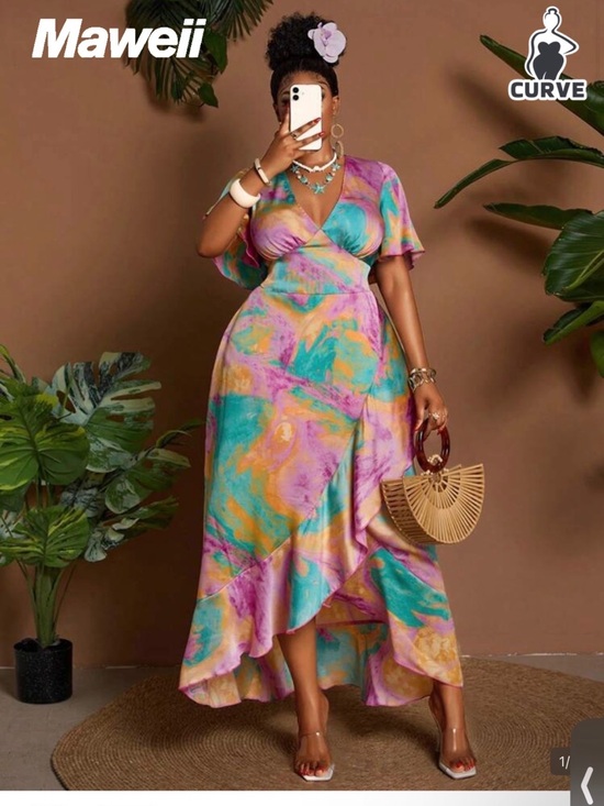 Dresses & Skirts - Maweii Curve High-Low Wrap Dress in Multicolor Tie-Dye